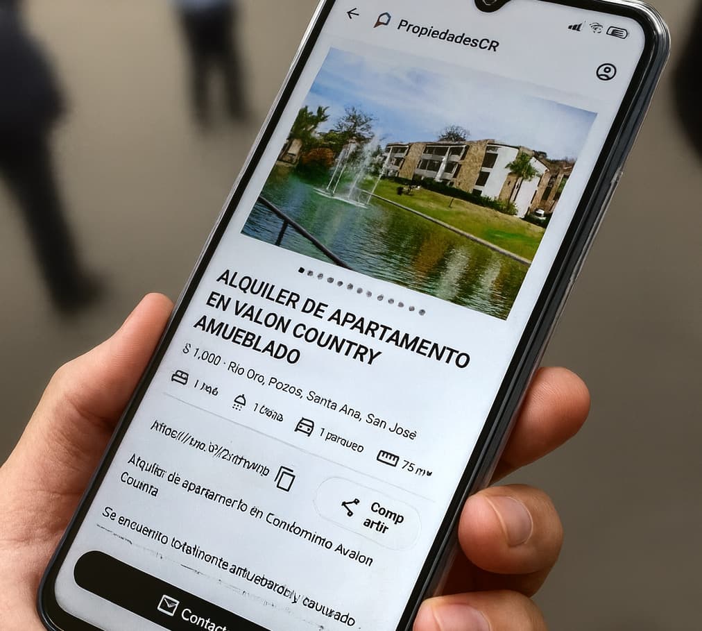 Propiedades.cr app view on a phone