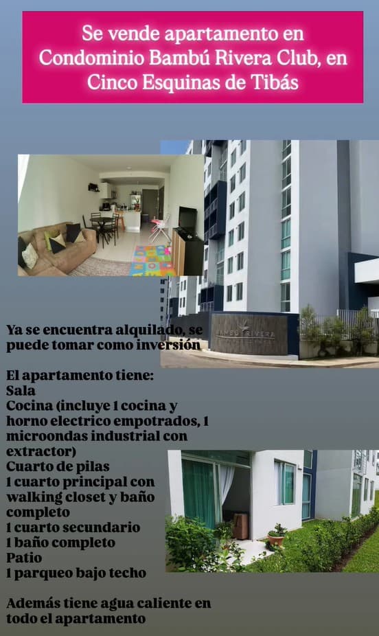 Apartamento en Condominio Bambú Rivera